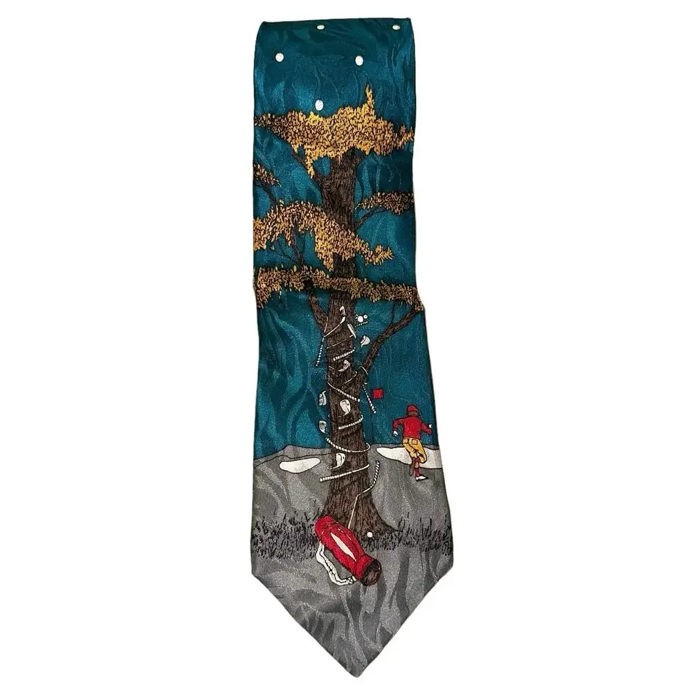 Donato Silk Golf‎ Tie Scenic Novelty Tree Landscape Golfer Necktie